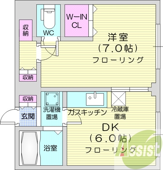 1DK、バストイレ別、TVインターホン、灯油FF暖房