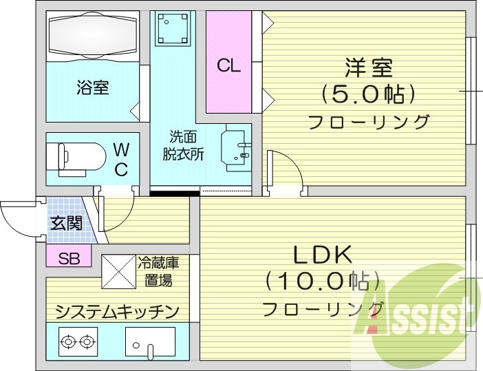 1LDK、システムキッチン、灯油暖房、トランクルーム