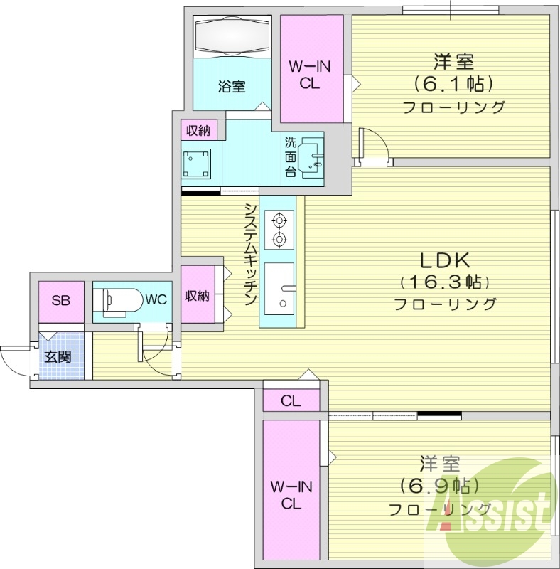 2LDK、エアコン、都市ガス、追い焚き、オートロック