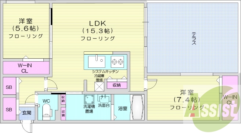 2LDK、エアコン、都市ガス、追い焚き、オートロック