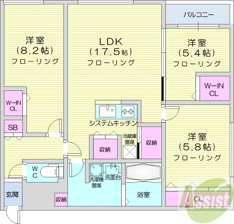 3LDK、エアコン、都市ガス、追い焚き、オートロック