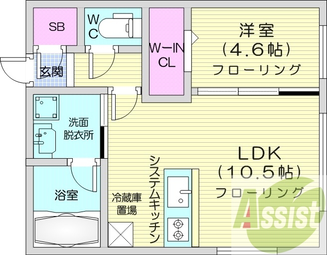 1LDK、エアコン、都市ガス、システムキッチン