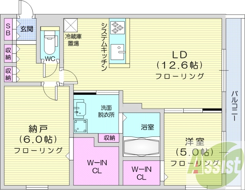 2LDK、エアコン、都市ガス、追い焚き、システムキッチン