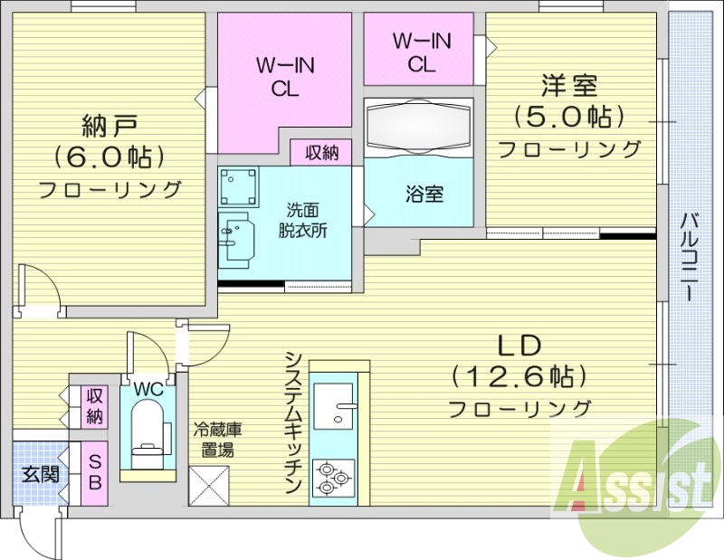 2LDK、エアコン、都市ガス、追い焚き、システムキッチン