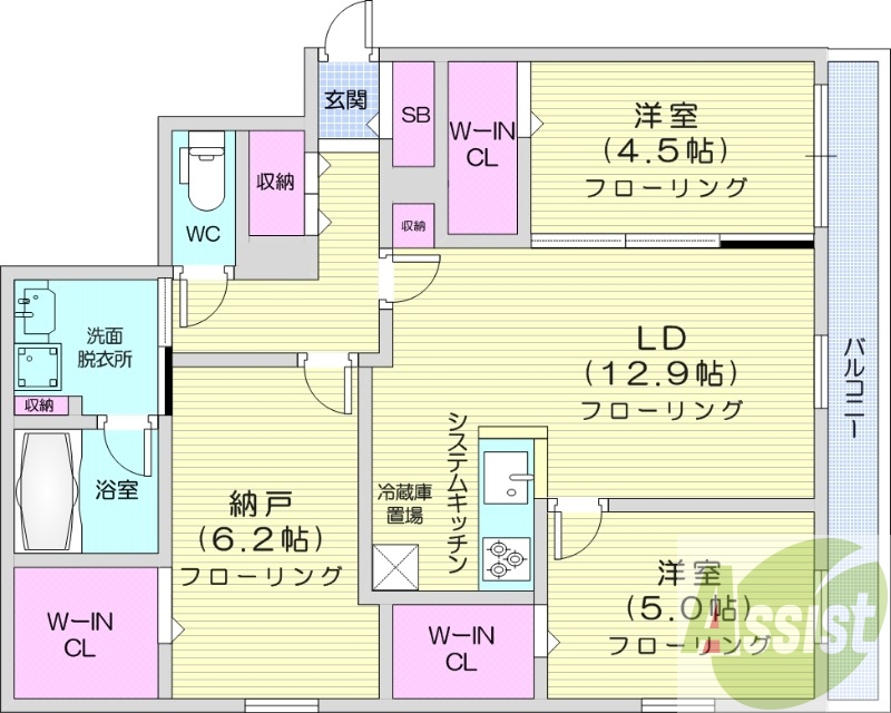 3LDK、エアコン、都市ガス、追い焚き、システムキッチン