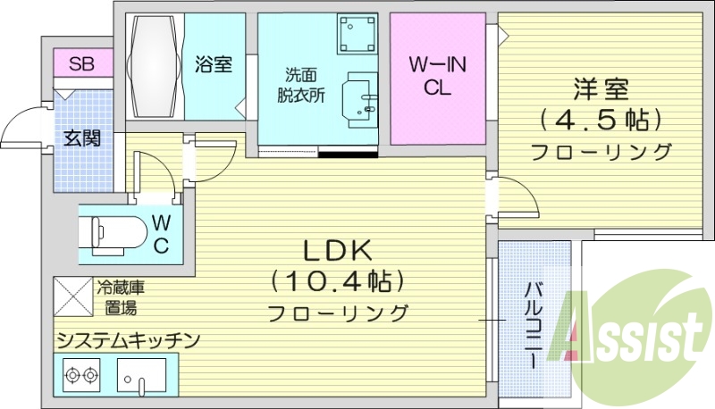 1LDK、エアコン、灯油暖房、システムキッチン