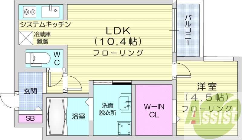 1LDK、エアコン、灯油暖房、システムキッチン