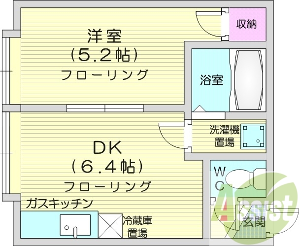 １DK、バストイレ別、インターホン、暖房灯油FF