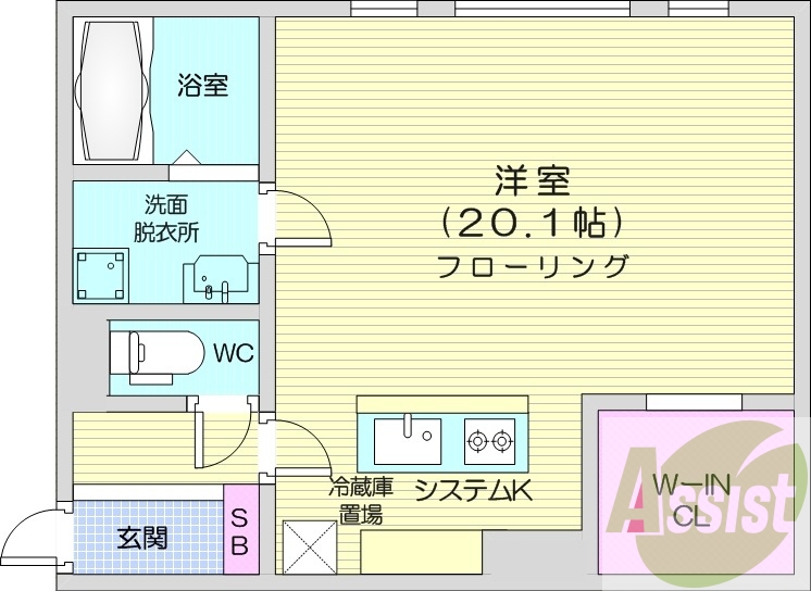 1R、エアコン、都市ガス、システムキッチン、追い焚き