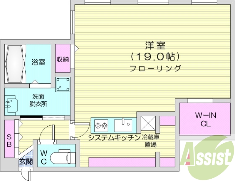 1R、エアコン、都市ガス、システムキッチン、追い焚き