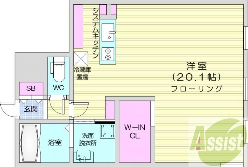 1R、エアコン、都市ガス、システムキッチン、追い焚き