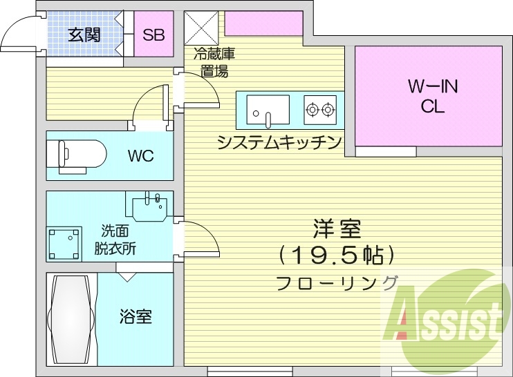1R、エアコン、都市ガス、システムキッチン、追い焚き