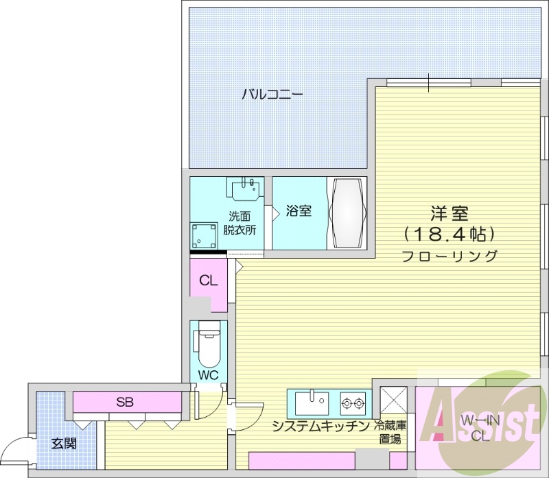 1R、エアコン、都市ガス、システムキッチン、追い焚き