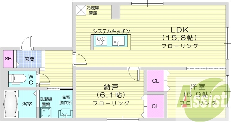 2LDK、エアコン、システムキッチン、灯油暖房