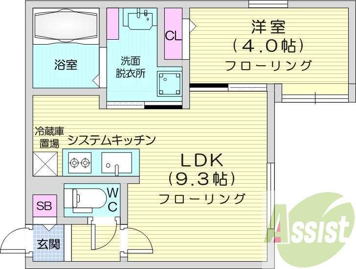 1LDK、システムキッチン、エアコン、灯油暖房