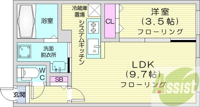 1LDK、システムキッチン、エアコン、灯油暖房