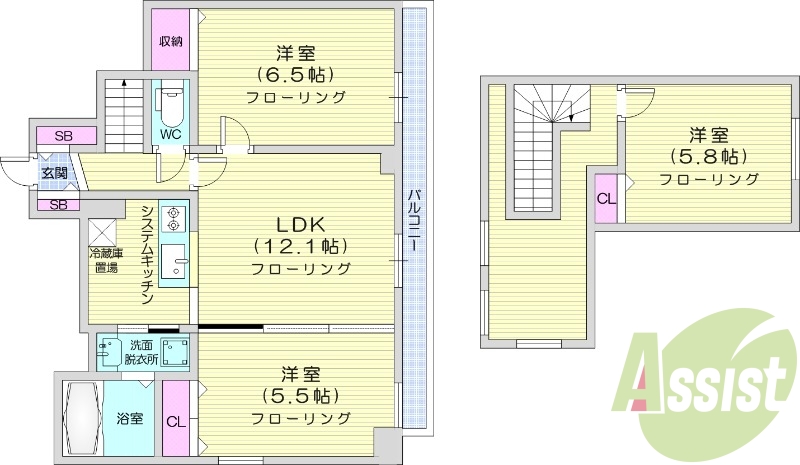2LDK、オートロック、ネット無料、システムキッチン