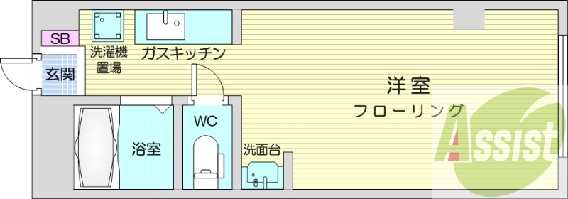 １K、エアコン、オートロック、ガス暖房、ネット使用料不要