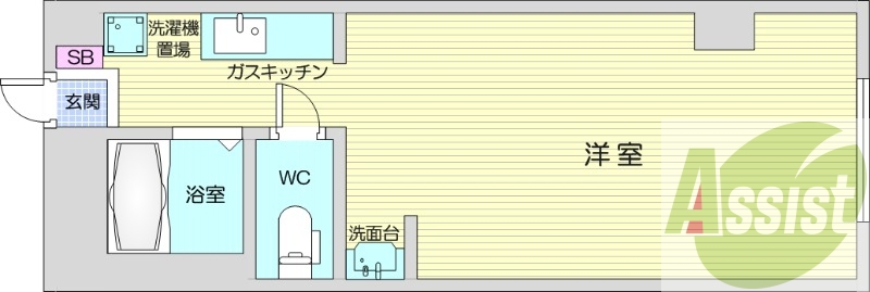 １K、エアコン、オートロック、ガス暖房、ネット使用料不要