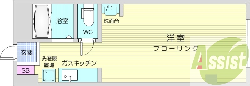 １K、エアコン、オートロック、ガス暖房、ネット使用料不要