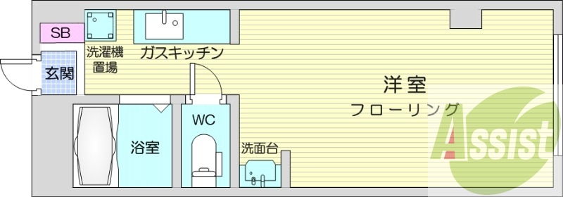 １K、エアコン、オートロック、ガス暖房、ネット使用料不要
