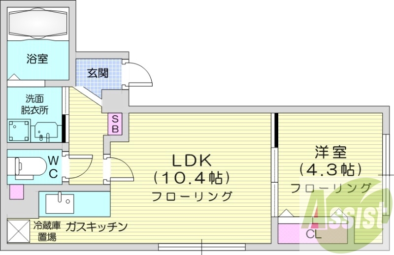 1LDK、オートロック、エアコン、モニターホン