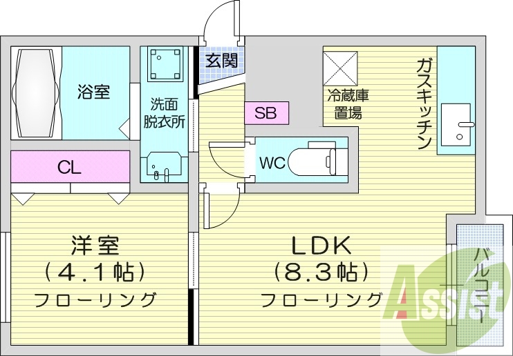 1LDK、灯油暖房、ネット無料、オートロック