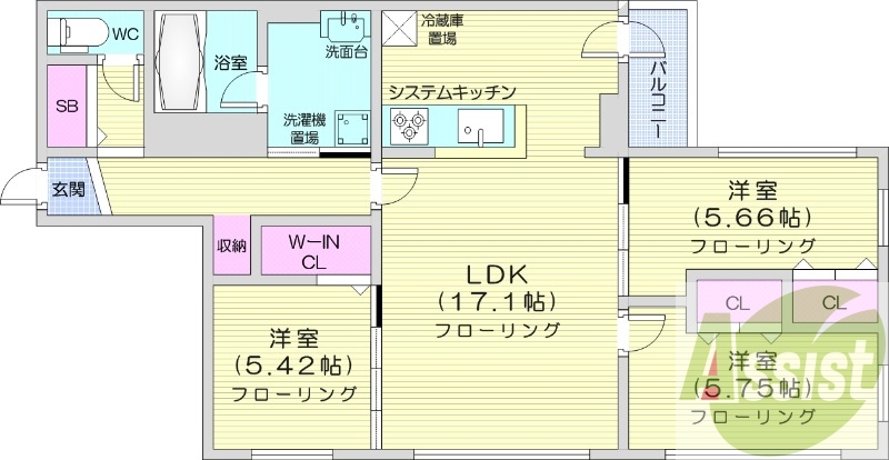 3LDK、角部屋、都市ガス、エアコン、追い炊き
