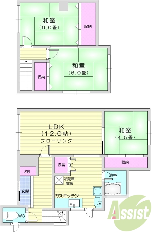 3LDK、戸建て、独立洗面台、