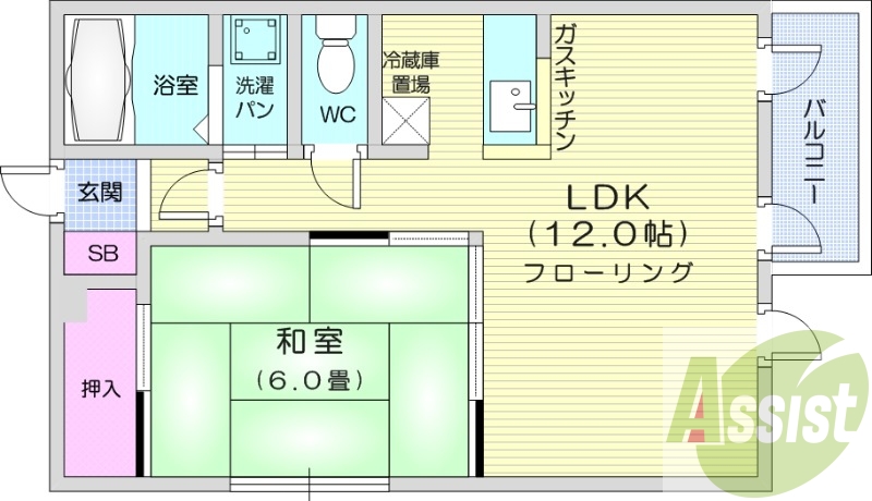 1LDK、ネット使用料不要、バストイレ別