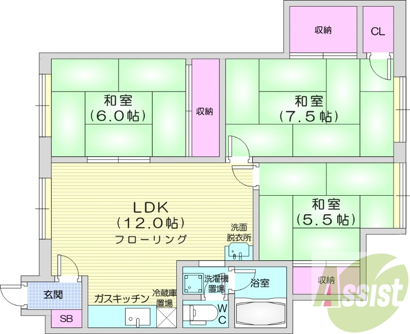 3LDK、独立洗面台、角部屋、最上階、バストイレ別