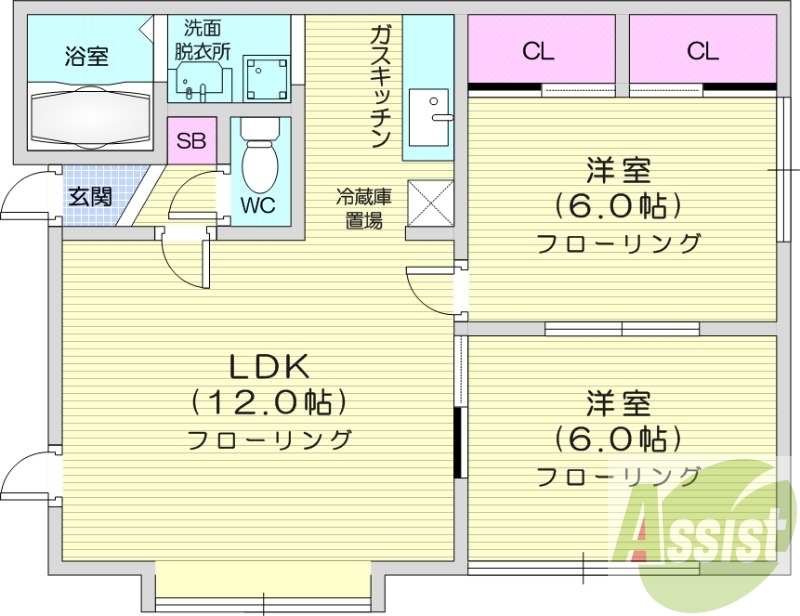 2LDK、トランクルーム、灯油暖房、BS