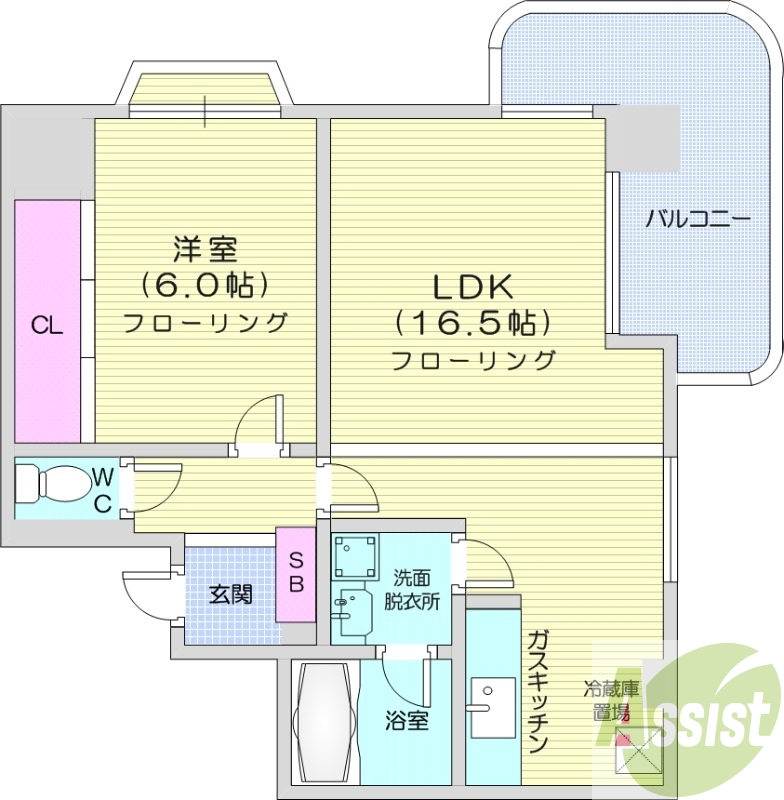 1LDK、オートロック、モニターホン、都市ガス