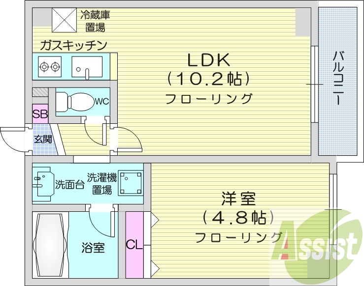 1LDK、クローゼット、バストイレ別、洗面脱衣所