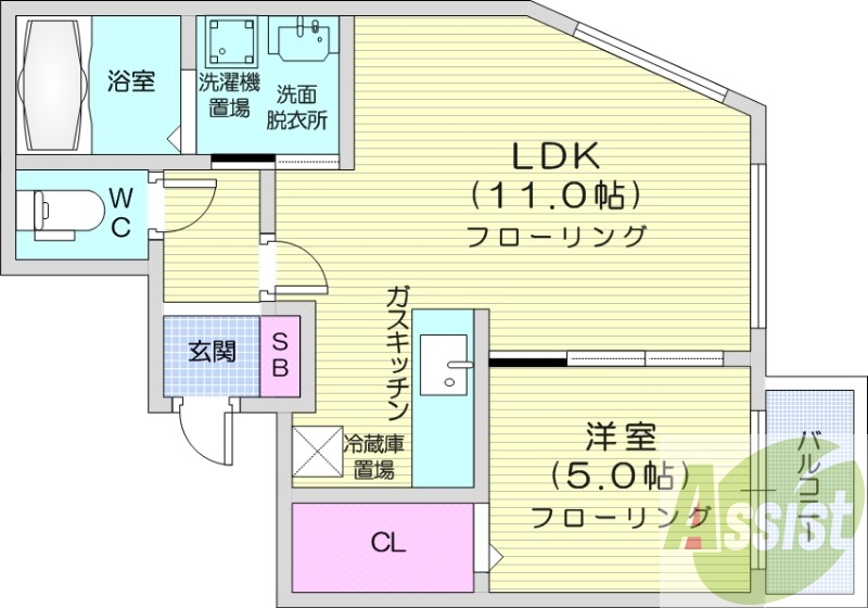 1LDK、都市ガス、ガス暖房、ネット無料、宅配BOX