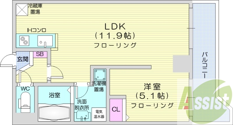 1LDK、エアコン、オール電化、バストイレ別