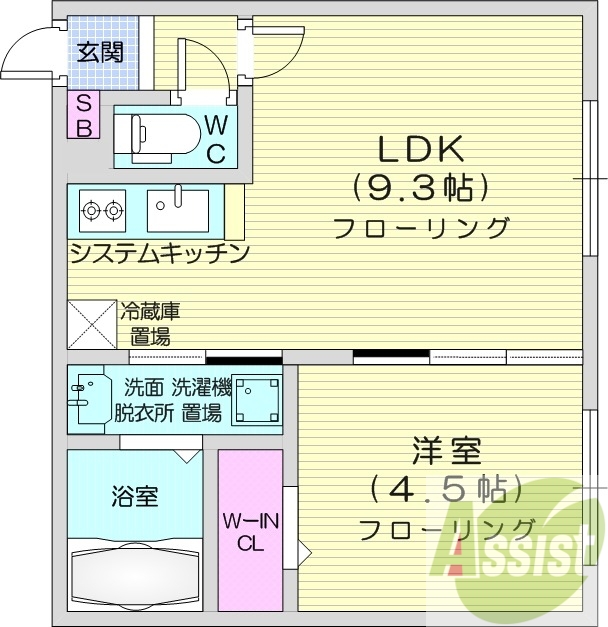 1LDK、都市ガス、エアコン、システムキッチン、ネット無料