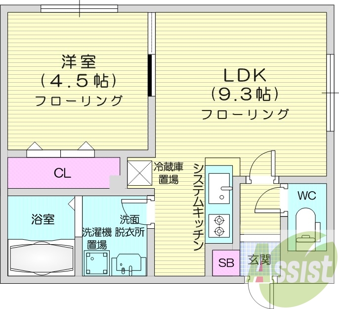 1LDK、都市ガス、エアコン、システムキッチン、ネット無料