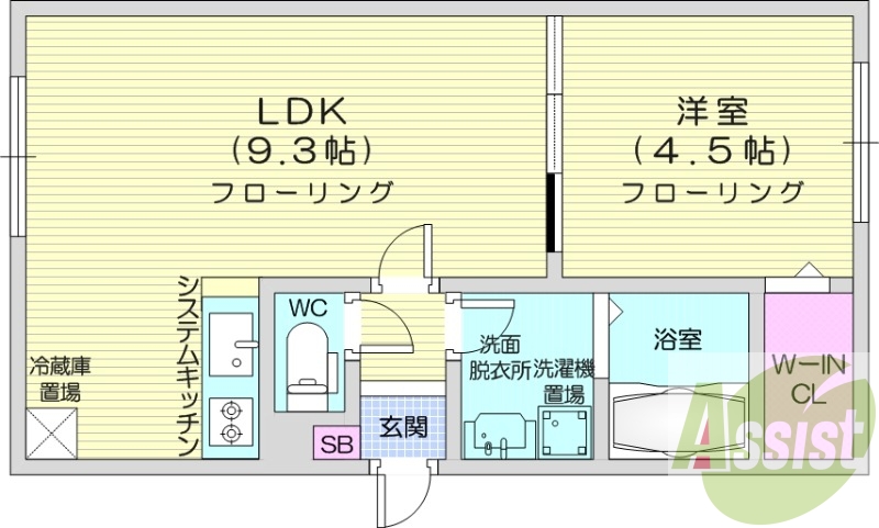 1LDK、都市ガス、エアコン、システムキッチン、ネット無料