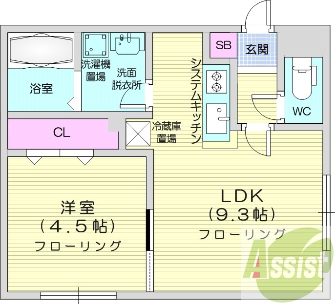 1LDK、都市ガス、エアコン、システムキッチン、ネット無料