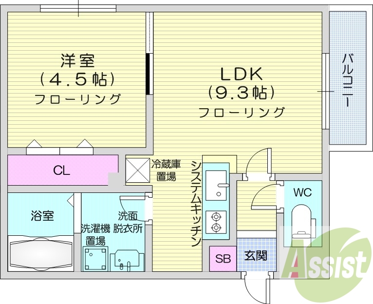 1LDK、都市ガス、エアコン、システムキッチン、ネット無料