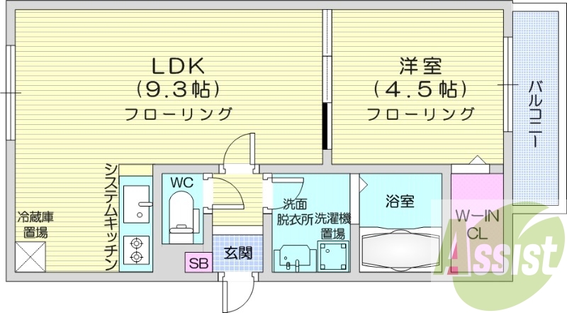 1LDK、都市ガス、エアコン、システムキッチン、ネット無料