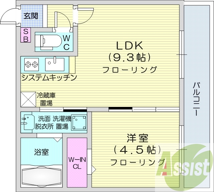 1LDK、都市ガス、エアコン、システムキッチン、ネット無料