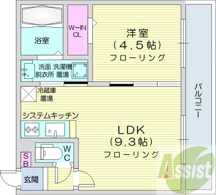 1LDK、都市ガス、エアコン、システムキッチン、ネット無料