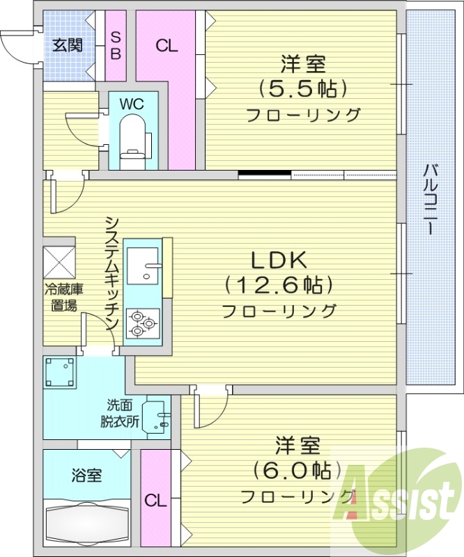 2LDK、オール電化、角部屋、ネット無料、トランクルーム