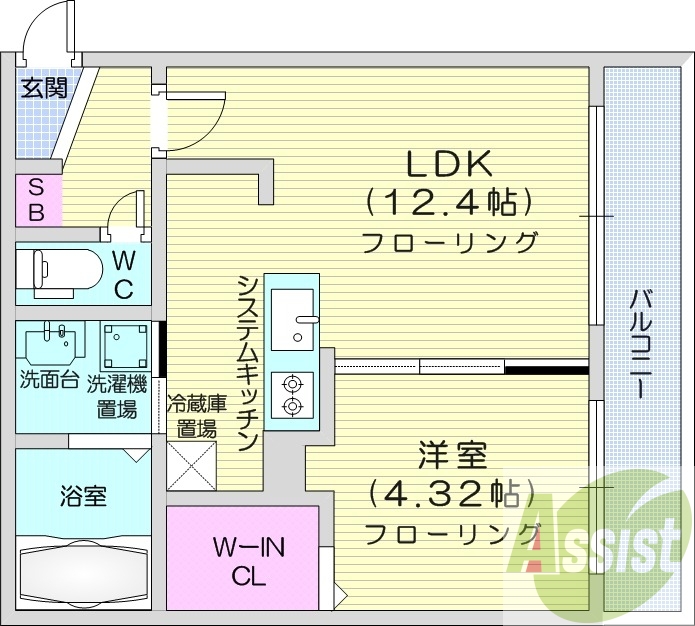 1LDK、エアコン、ネット無料、システムキッチン