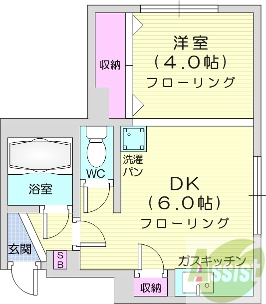1DK、エアコン、灯油暖房、シューズボックス