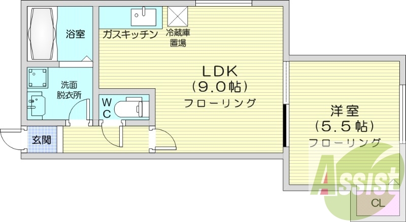 1LDK、灯油暖房、モニターホン、独立洗面台