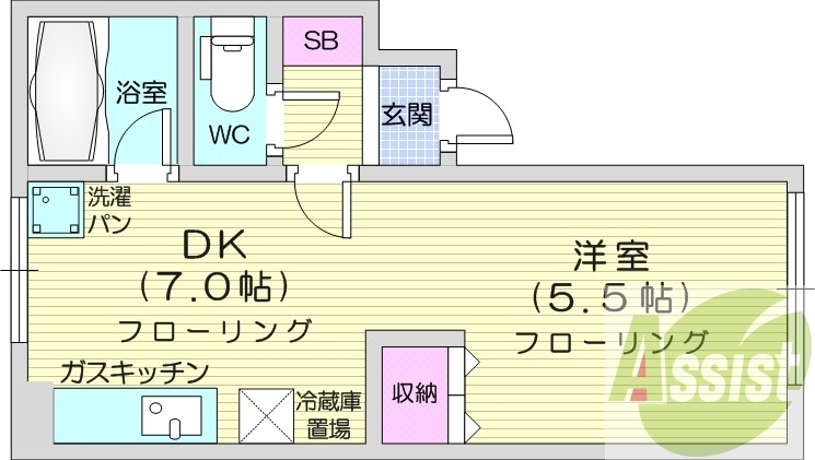 1DK、バストイレ別、シューズボックス、収納