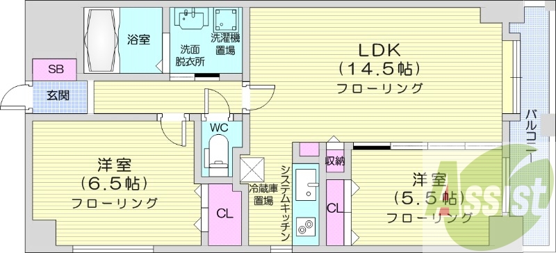 2LDK、追い焚き、オートロック、宅配ボックス